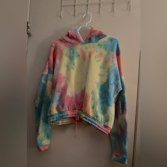 NWT Pastel Rainbow Hoody Sweat Shirt Cropped Top XL - Picture 1 of 1